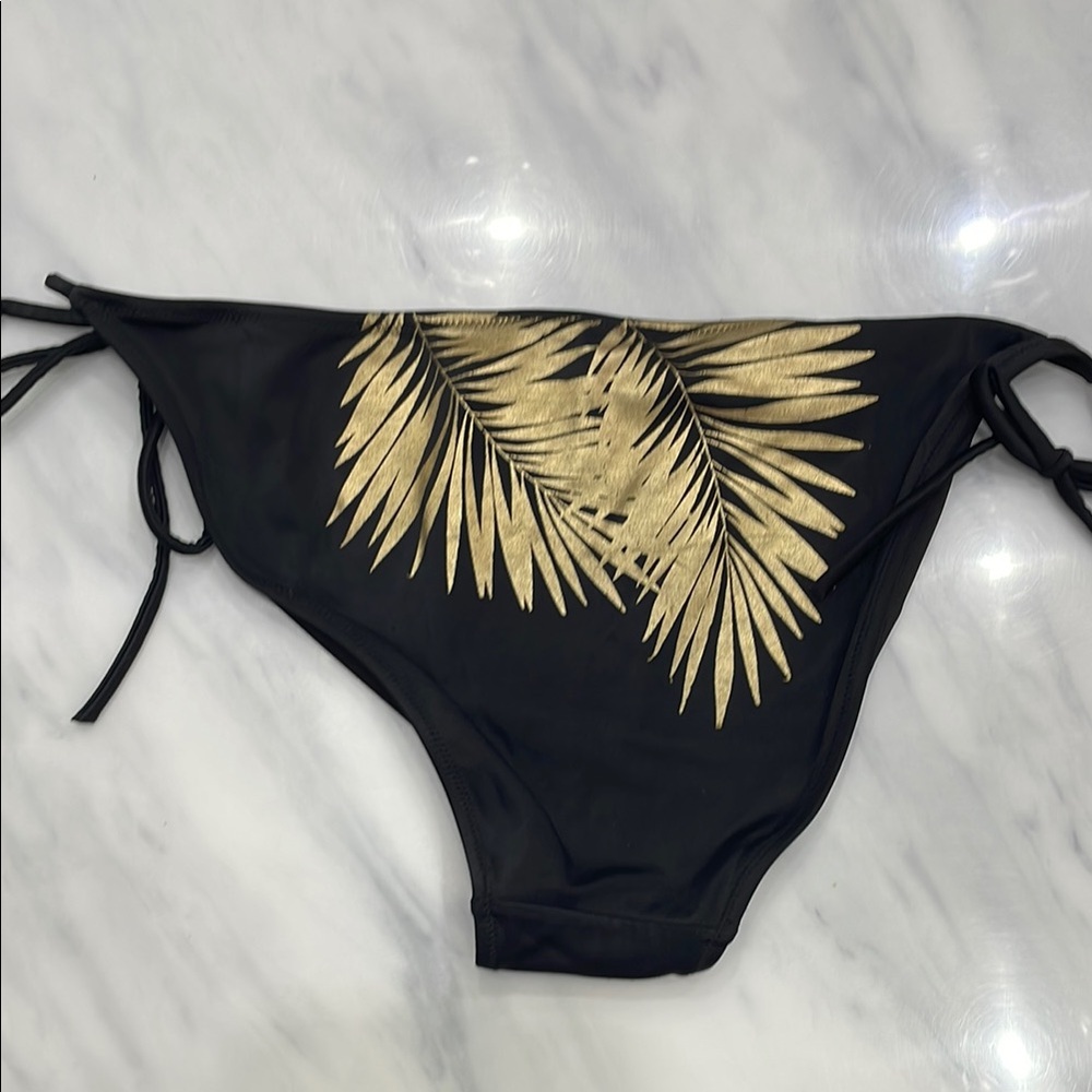 NWOT. Black Bikini Bottom with Gold Leaf Design - Picture 9 of 9